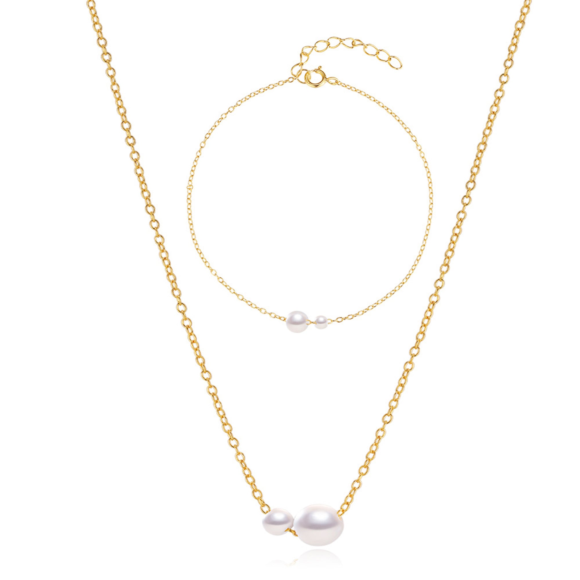 Ensemble de collier et bracelet en argent 925 et zircon plaqué or 18K