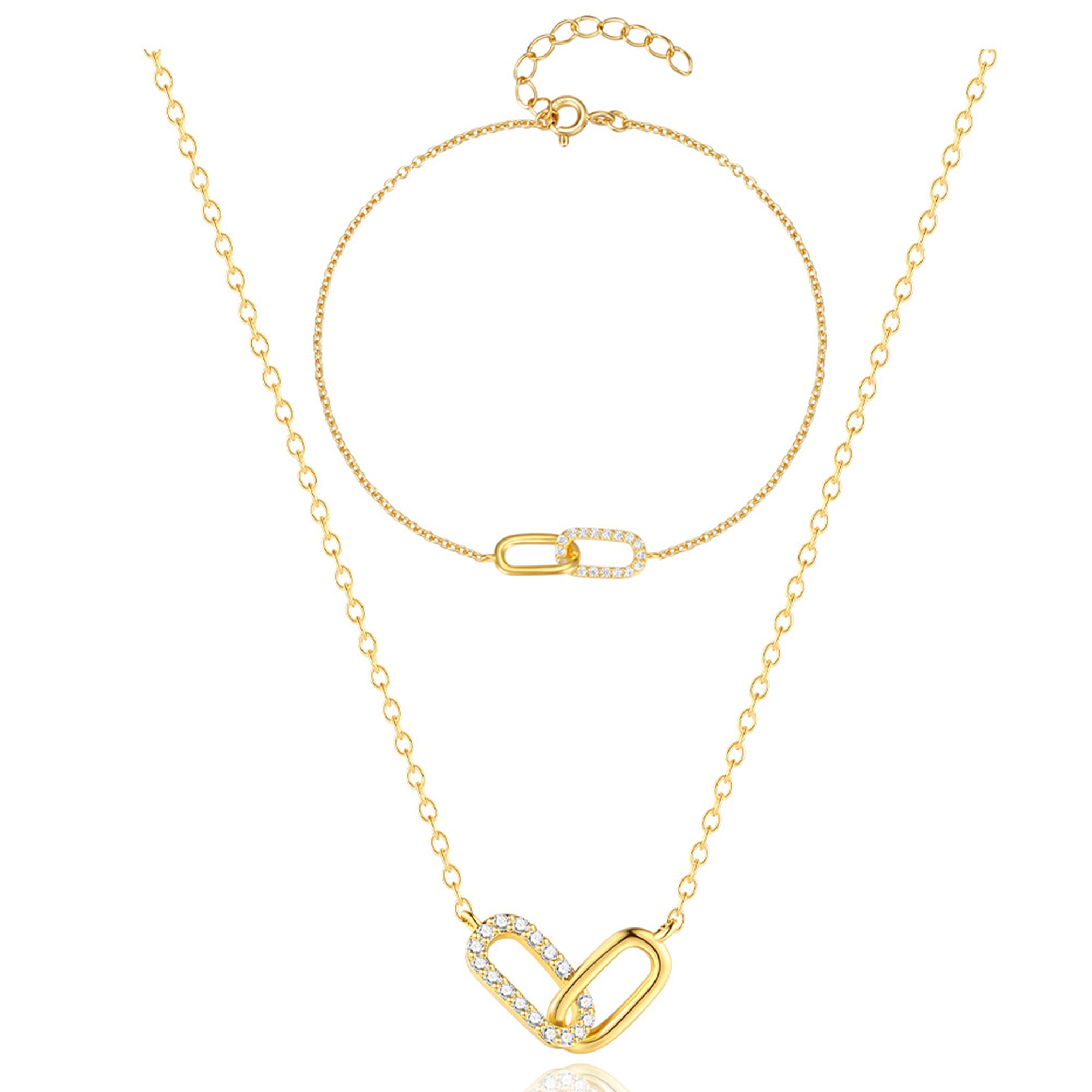 Ensemble bracelet et collier en argent 925 et zircon plaqué or 18K