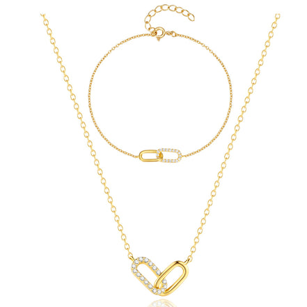Ensemble bracelet et collier en argent 925 et zircon plaqué or 18K