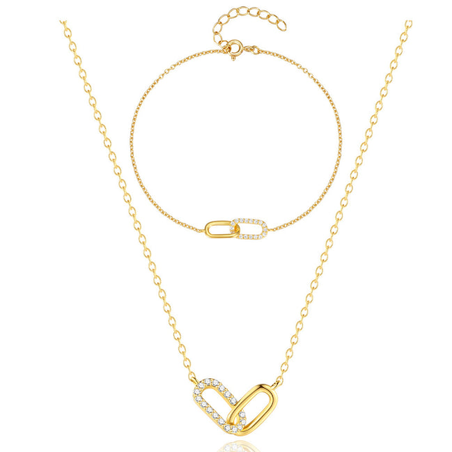 Ensemble bracelet et collier en argent 925 et zircon plaqué or 18K